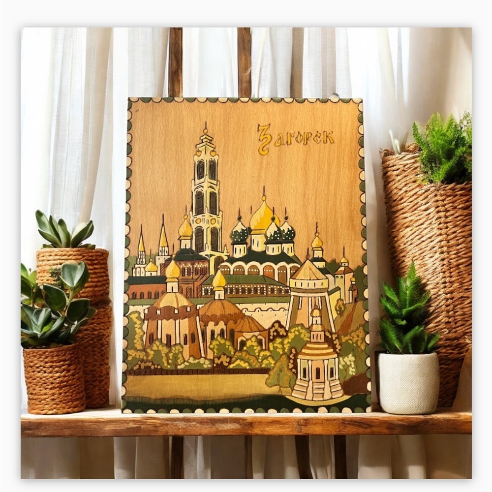 Antique Handmade -Carved Russian Soviet Era Wood Pyrography Art -Stunning-11”x9”